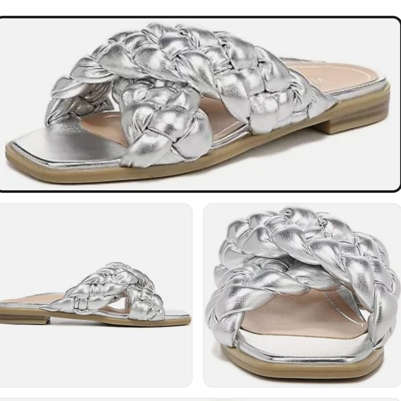 Vionic Kalina Braided Cross Strap Slides Sandals in Silver - Picture 2 of 5